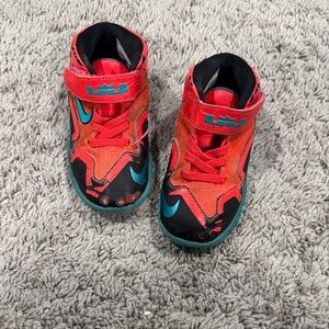 Nike Kids Red and Teal Sneakers LeBron